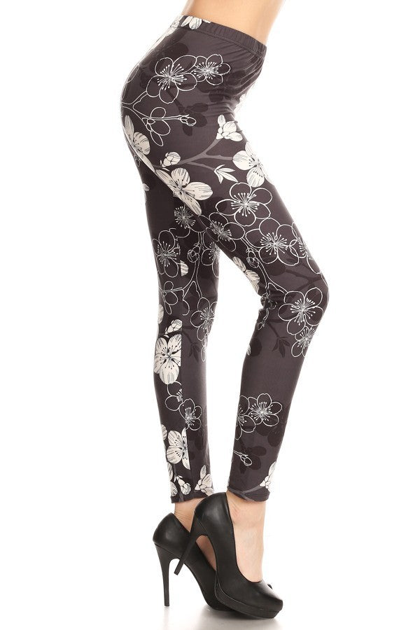 Charcoal Floral Elegance Leggings