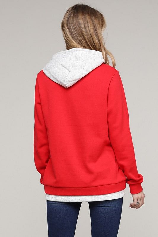 Layered Hoodie in Red