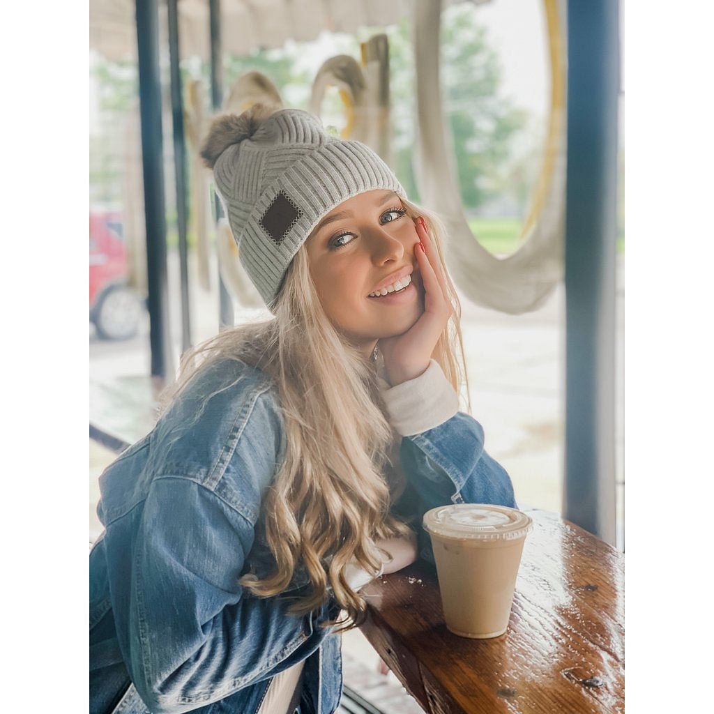 CC Hat - Diagonal Knit Pom Pom