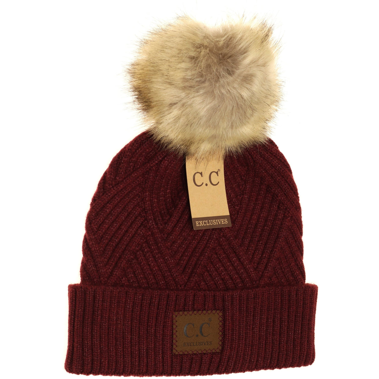 CC Hat - Diagonal Knit Pom Pom