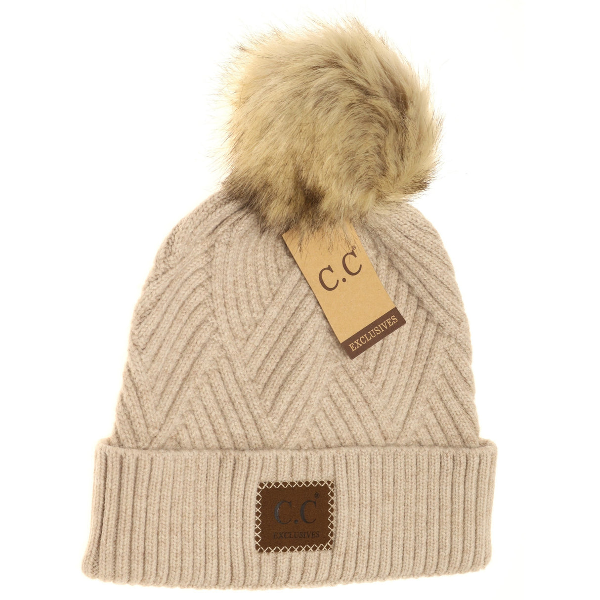 CC Hat - Diagonal Knit Pom Pom