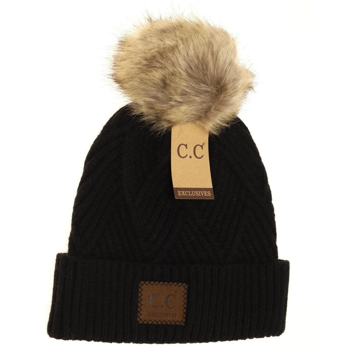 CC Hat - Diagonal Knit Pom Pom