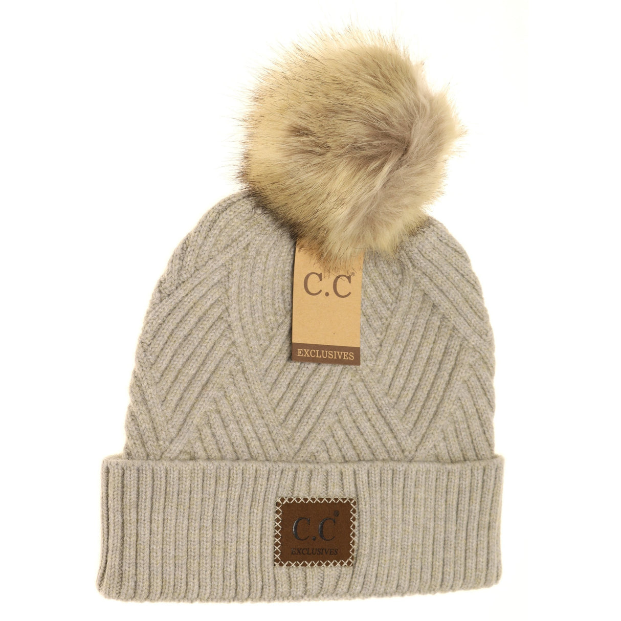 CC Hat - Diagonal Knit Pom Pom