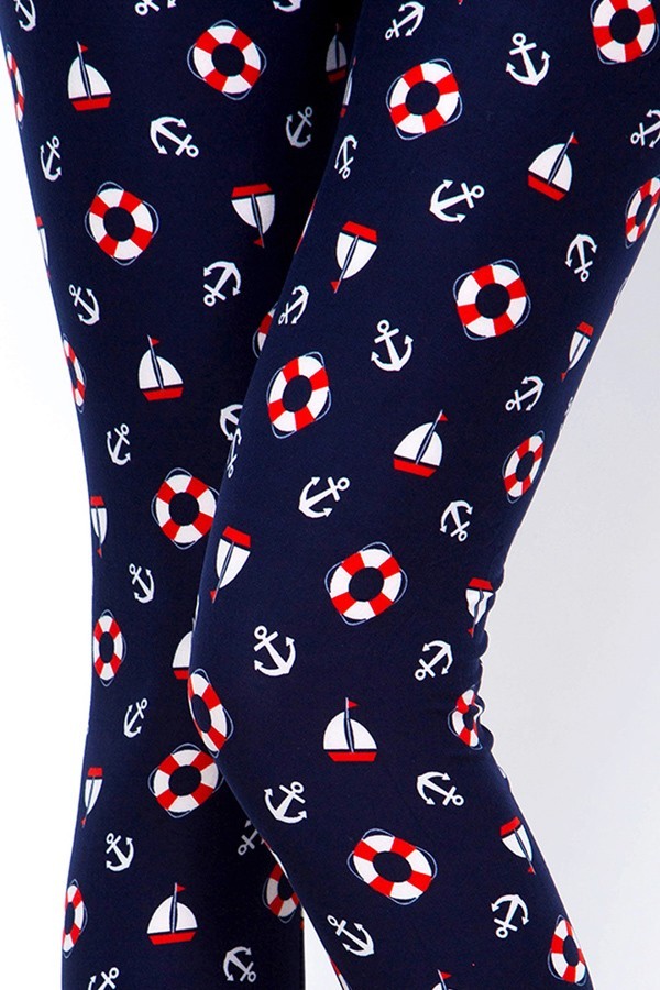 navy leggings with nautical theme such as sailboats and anchors