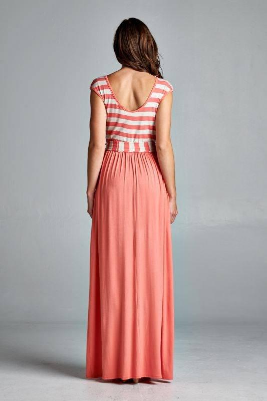 Coral Stripe Maxi Dress - Leg Smart - 4