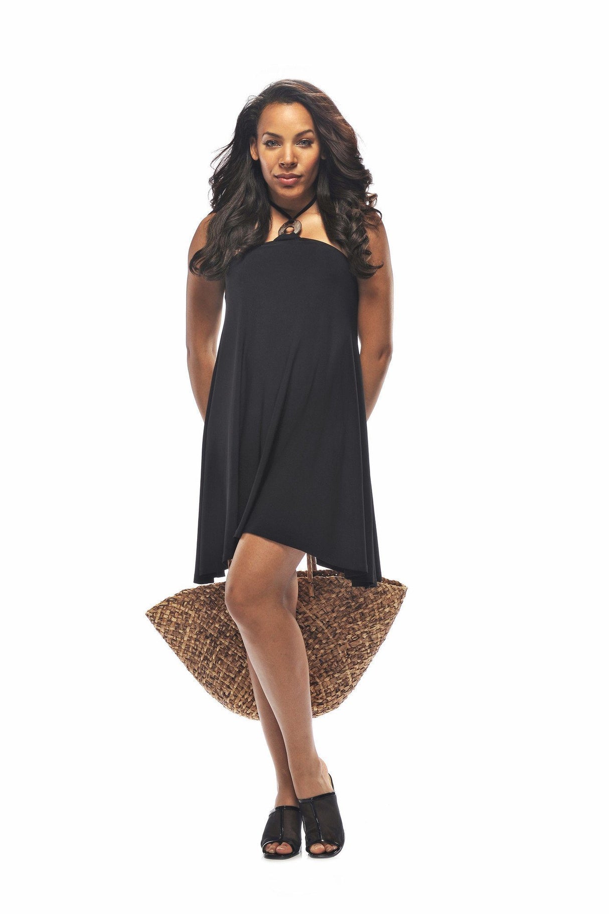 Shell Halter Beachwear Dress - Black