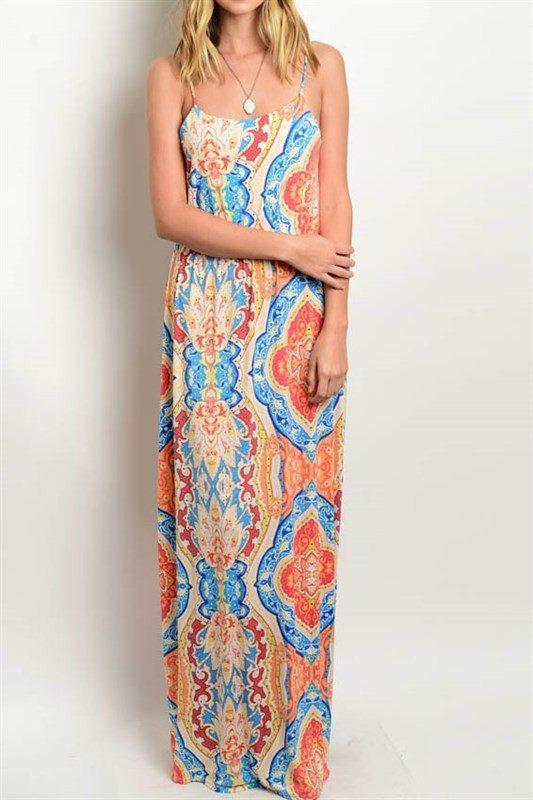 Coral/Blue Maxi Dress - Leg Smart - 1