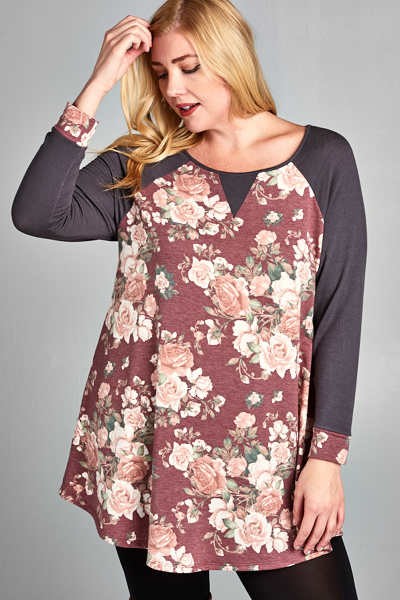 Plus size grey and floral jersey