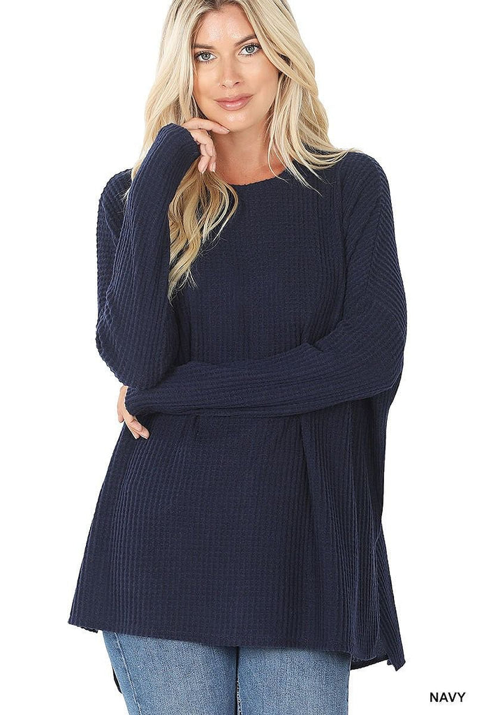 womens navy waffle knit thermal top