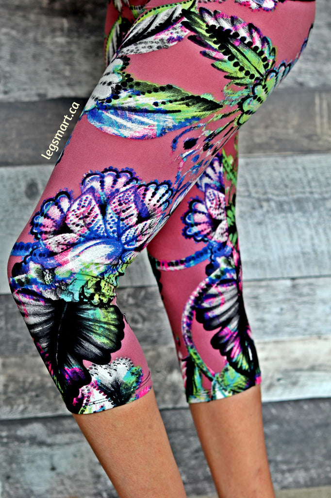 Pink Capri Leggings with a tropical vibe floral print