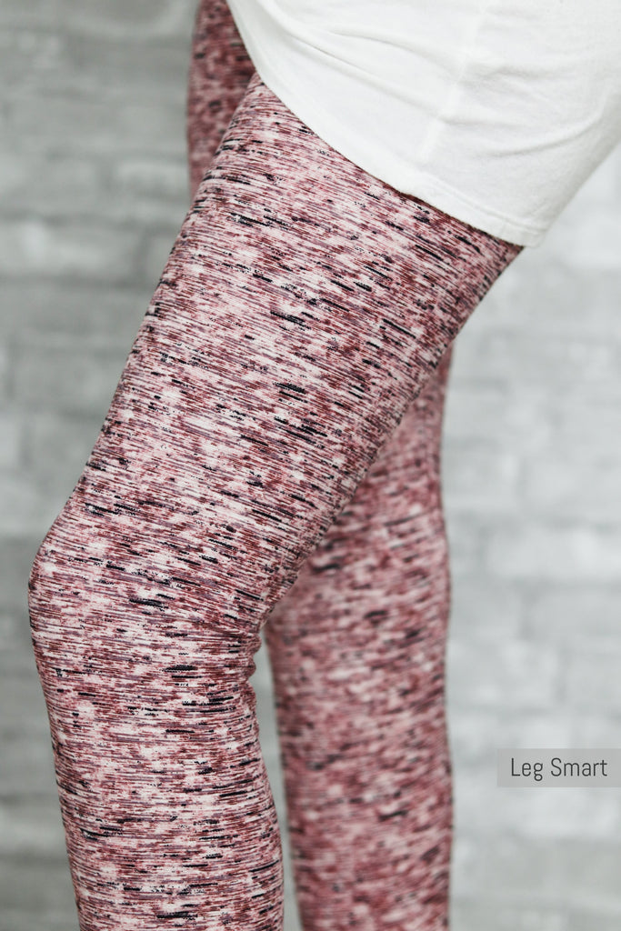 buttery soft yoga band leggings with a beautiful blend of blush and white pattern