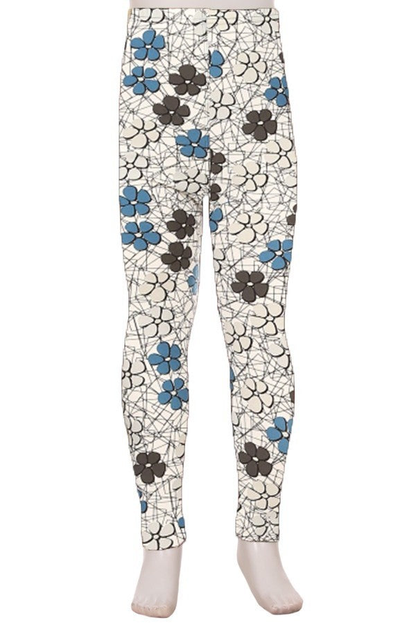 Girls leggings with a fun doodled floral print