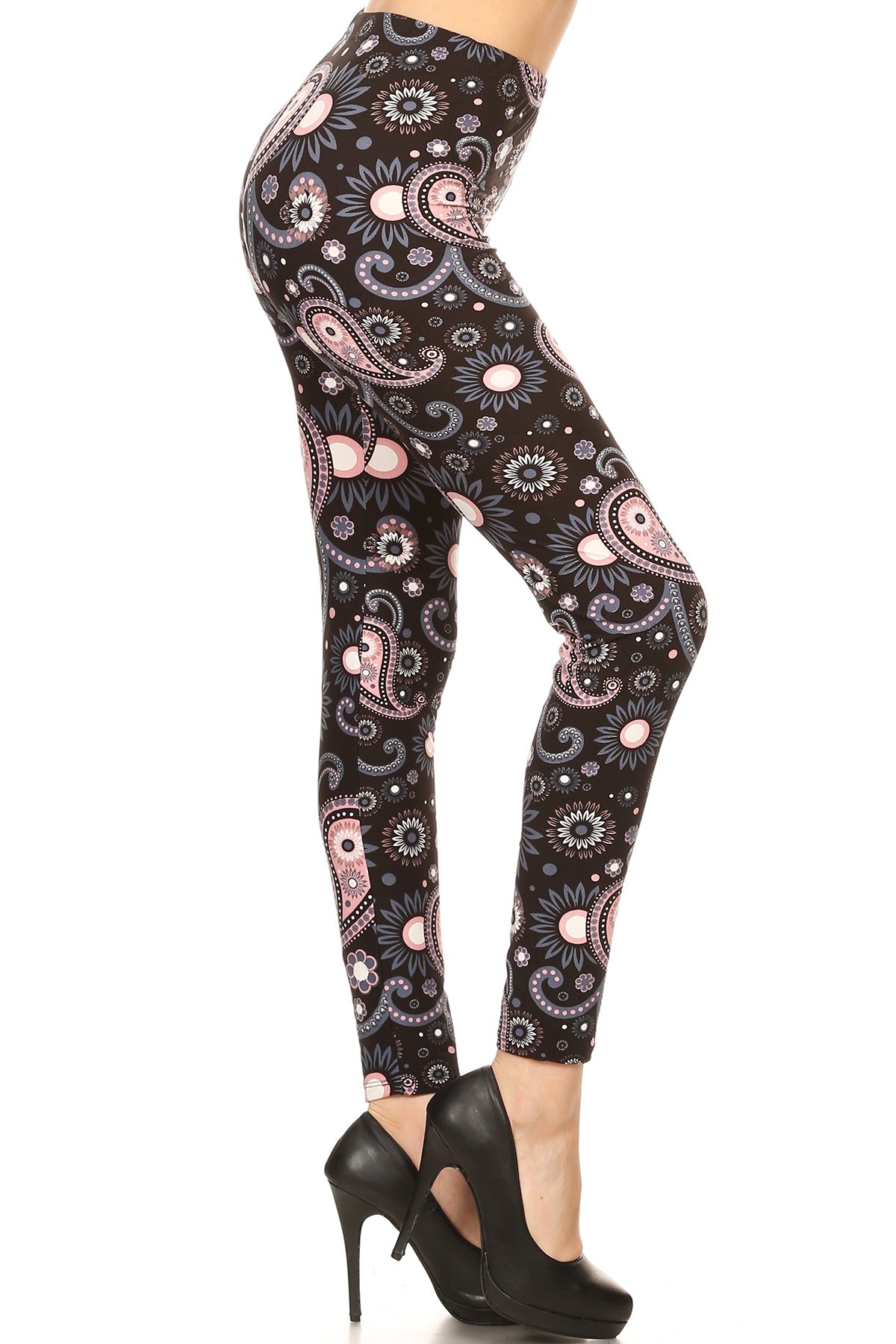 Pink Paisley One Size Leggings side view