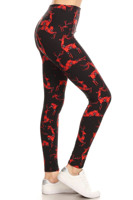 Plaid Reindeer Christmas Leggings