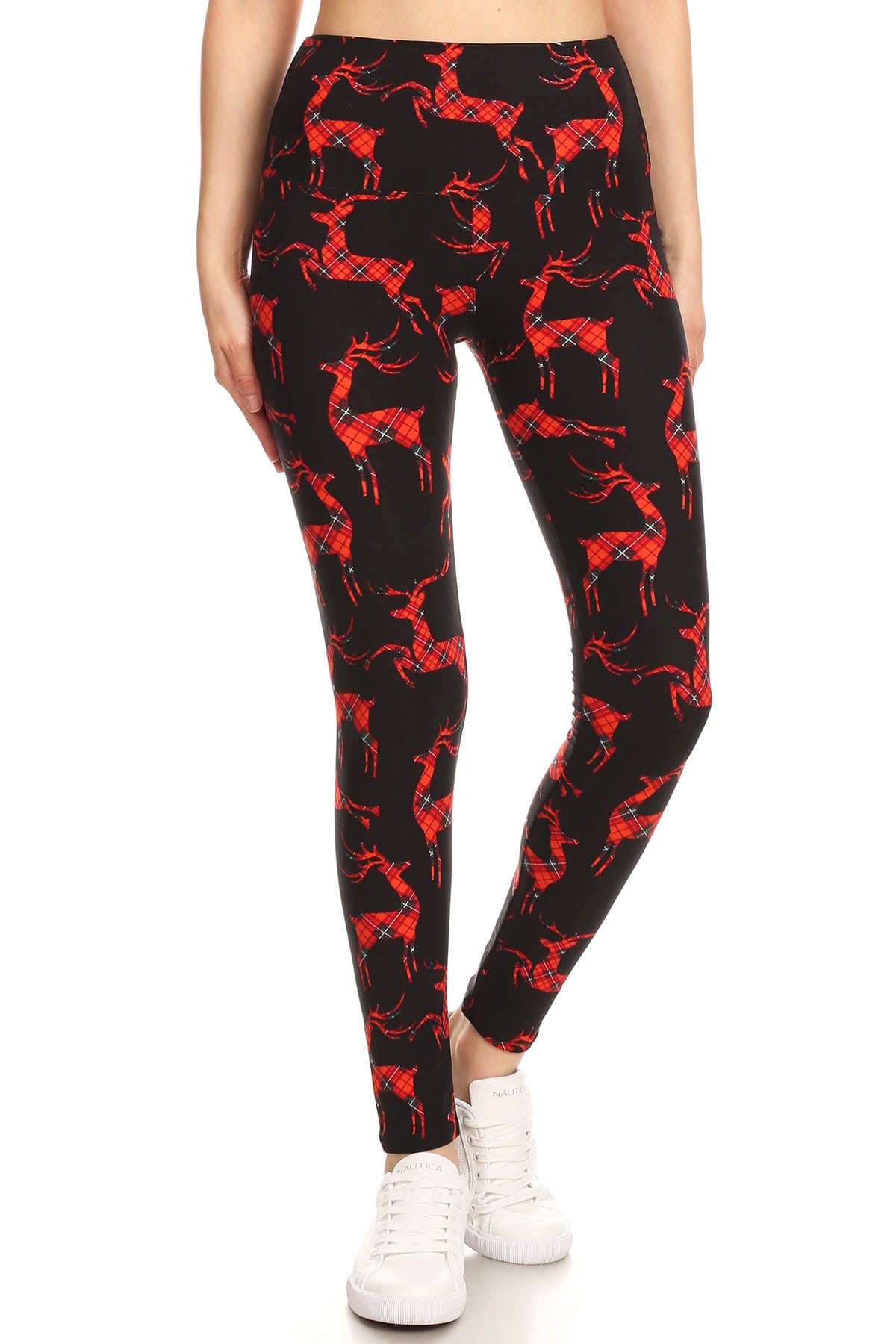 Plaid Reindeer Christmas Leggings