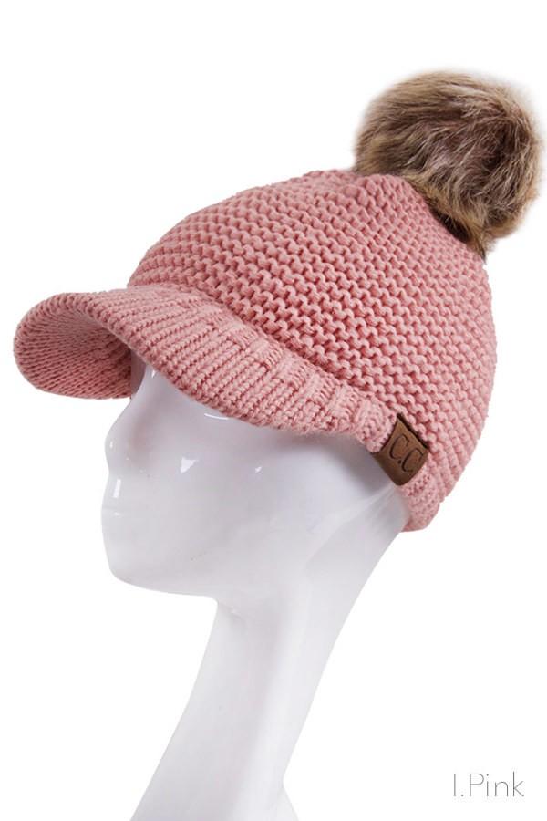 Pink Hat with fur pom pom