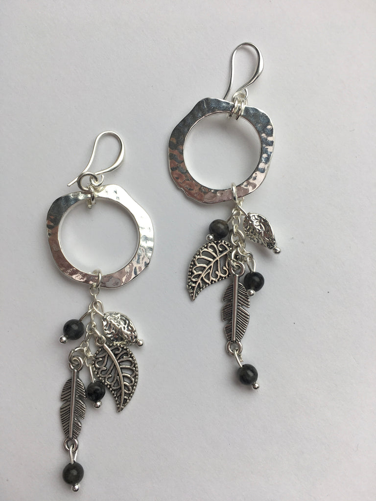 Silver plate earrings with leaf charms