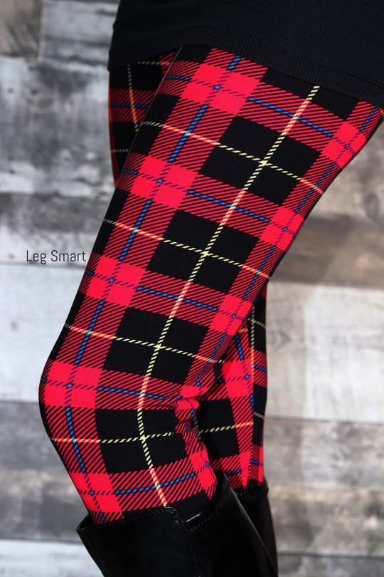 Girls black and red plaid leggings