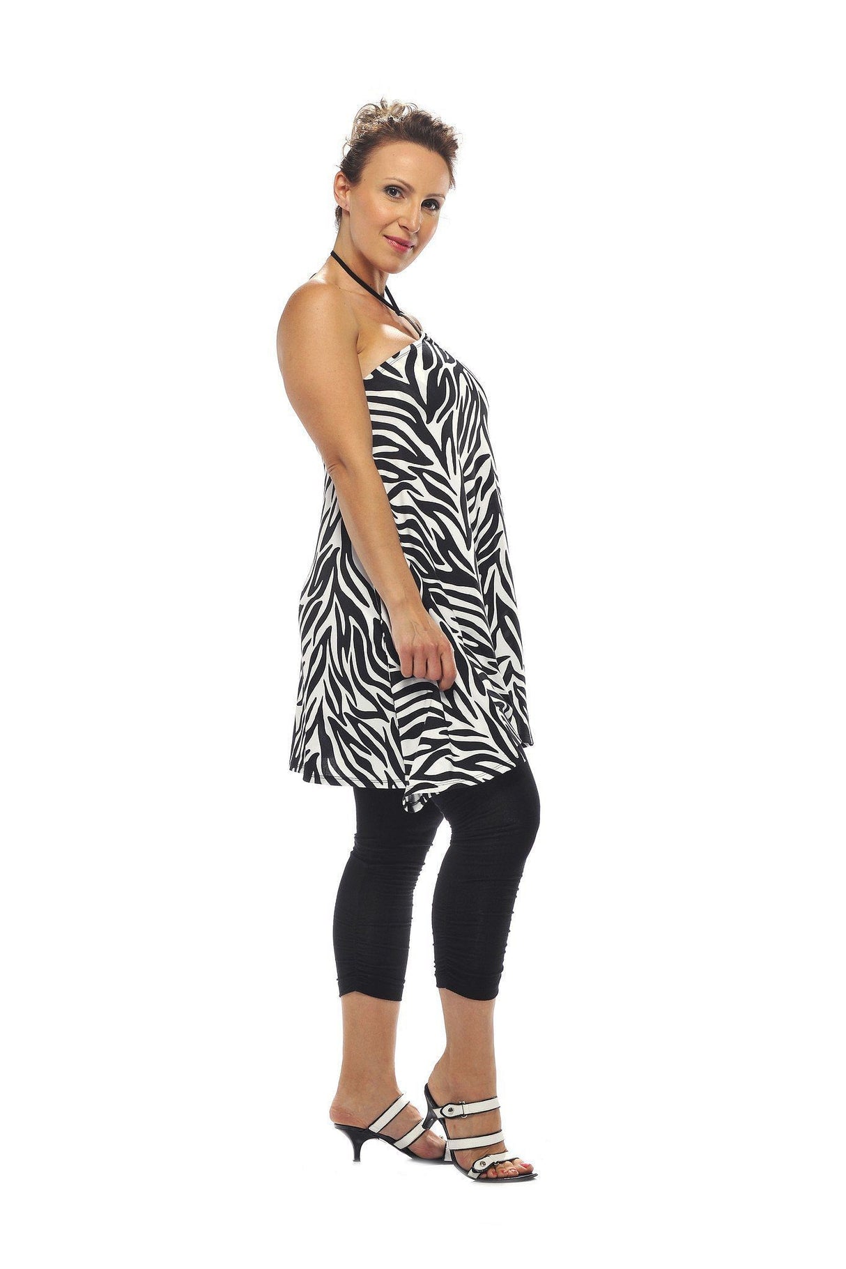 Shell Halter Beachwear Dress - Black & White
