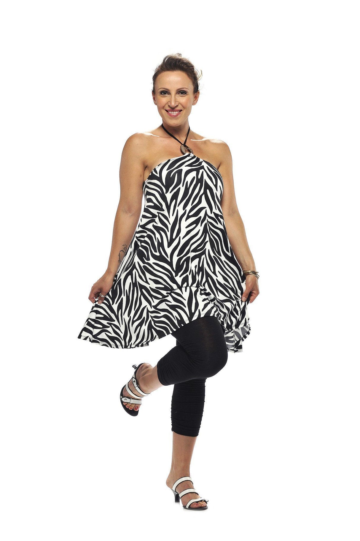 Shell Halter Beachwear Dress - Black & White