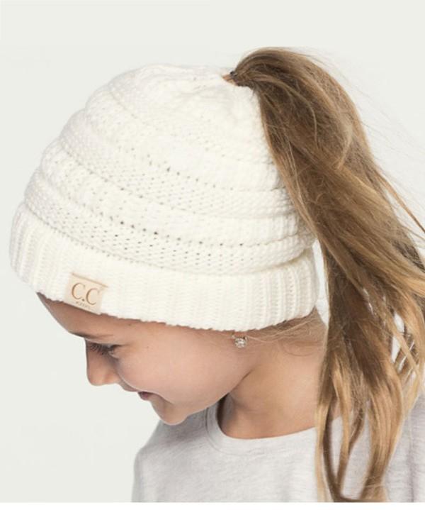 Girls Messy Bun Hat White