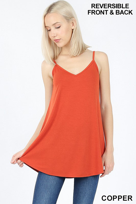 Reversible tank top with spaghetti straps in a copper colour