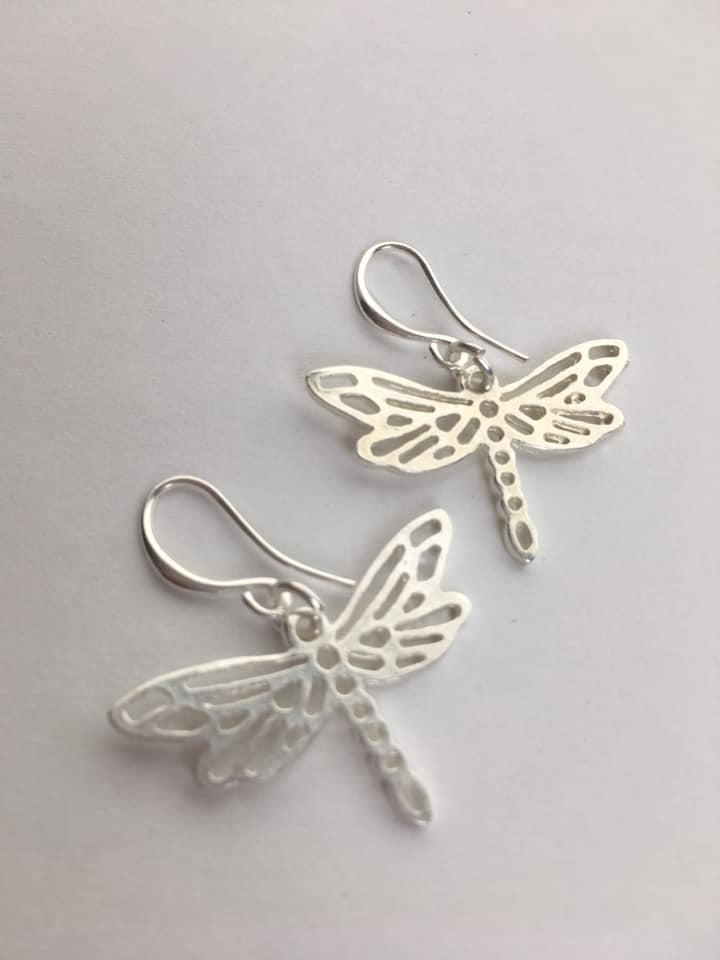 silver plate earrings with a dragonfly charm
