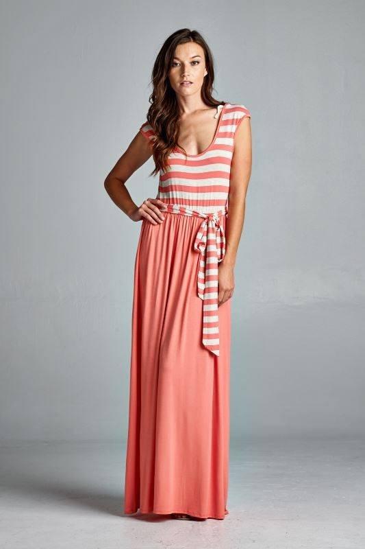 Coral Stripe Maxi Dress - Leg Smart - 2