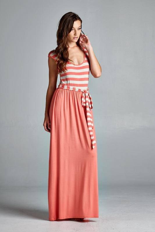 Coral Stripe Maxi Dress - Leg Smart - 3