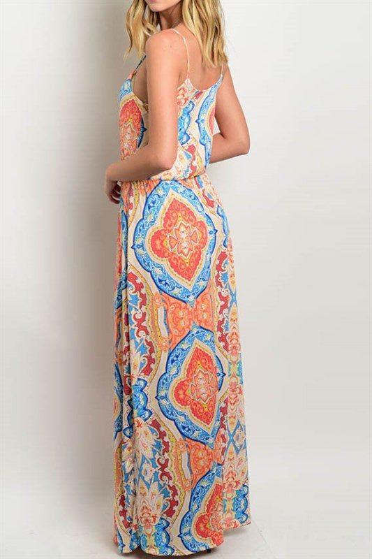 Coral/Blue Maxi Dress - Leg Smart - 2