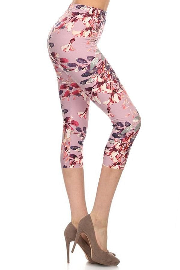 Womens Surf Capri Leggings All Over Print Pink Capri Pants w