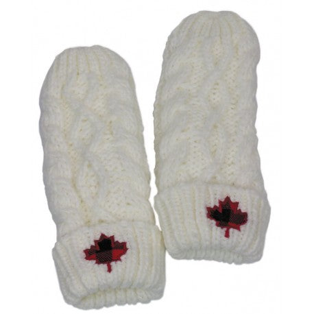Cable Knit Canada Mittens Maple Leaf