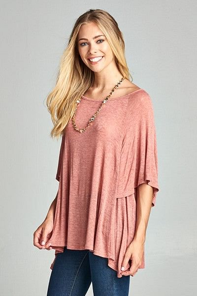 sheer dolman styled tshirt in a rose colour