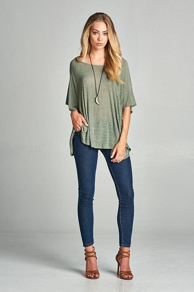 olive coloured knit tshirt with dolman sleeves