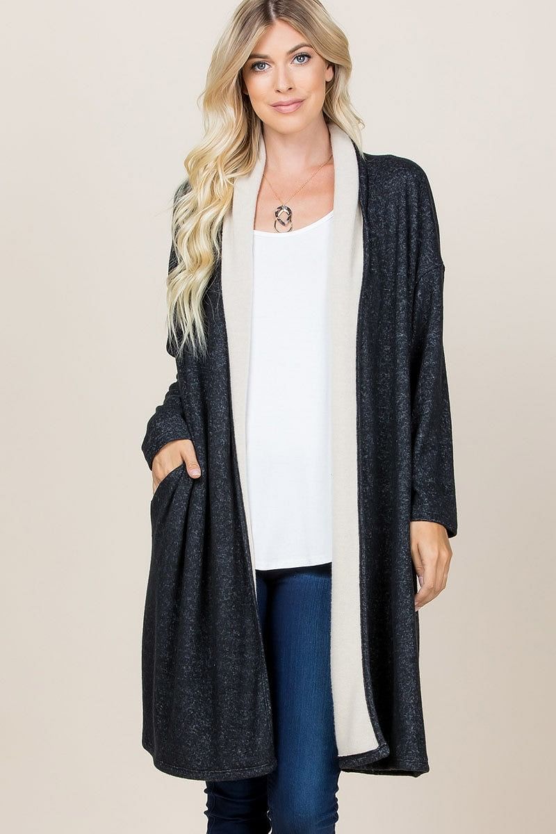 Two Tone Cardigan Black Cream Leg Smart