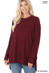 womens burgundy waffle knit thermal top