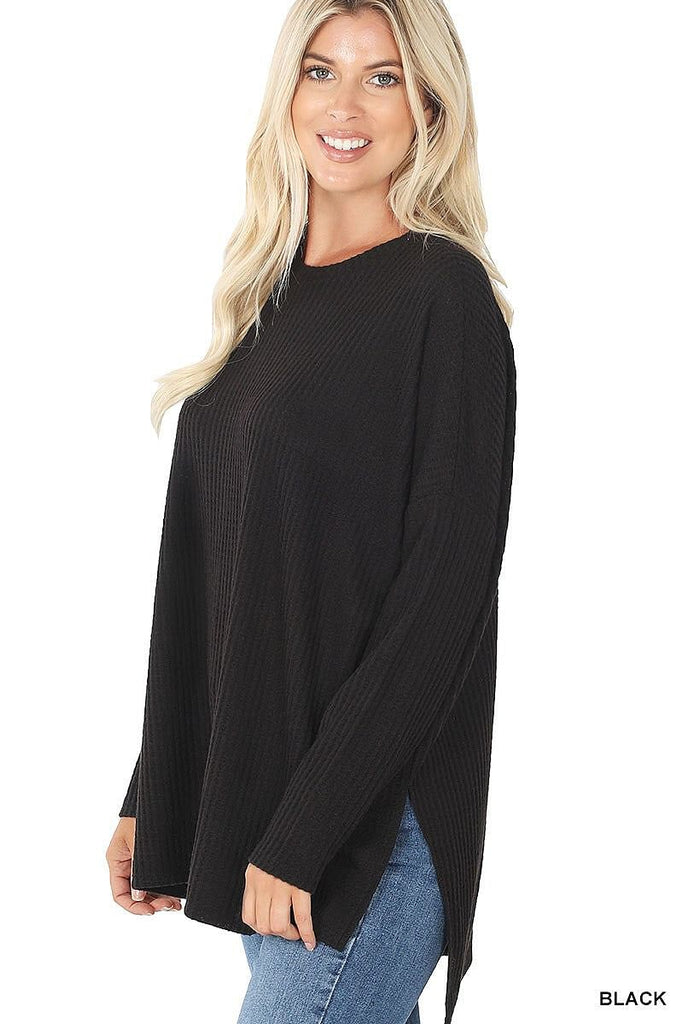 womens black waffle knit thermal top