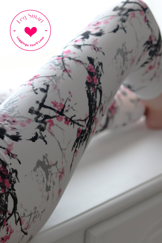 black and white capri leggings with a hint of pink