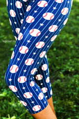 blue capri leggings with baseballs 