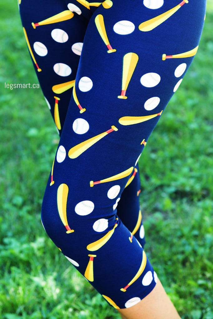 capri leggings for baseball lovers with baseballs and baseball bats