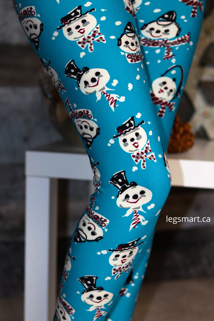 blue leggings printed with snowman 