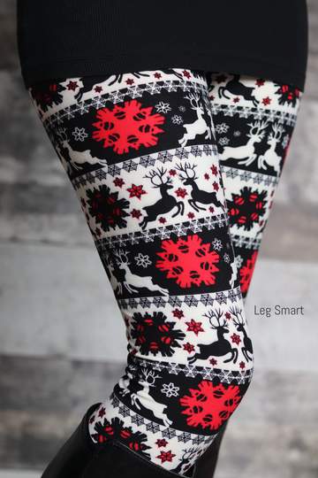 Black, red and white Christmas Leggings for girls