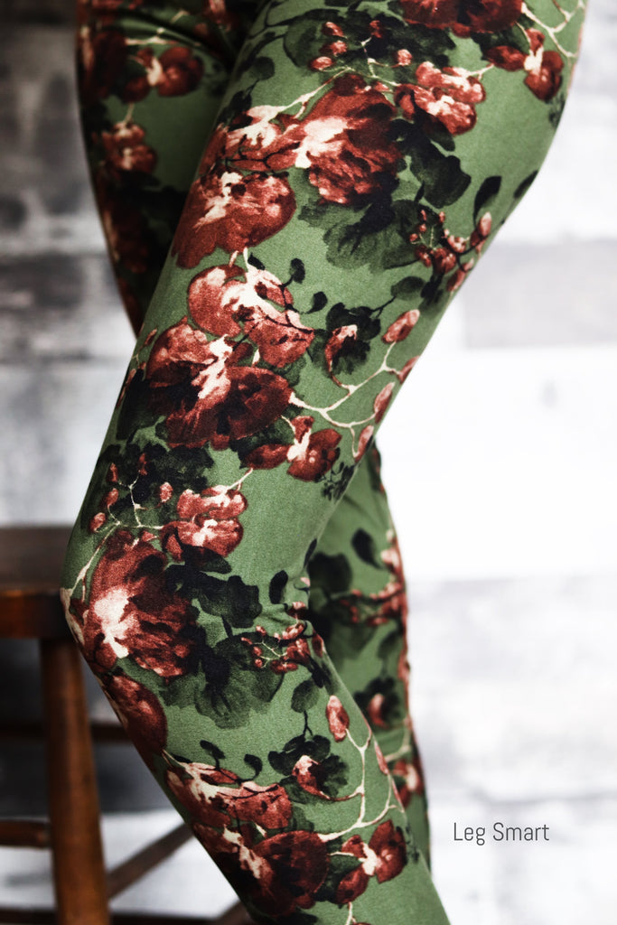 Green Legging with brown floral design