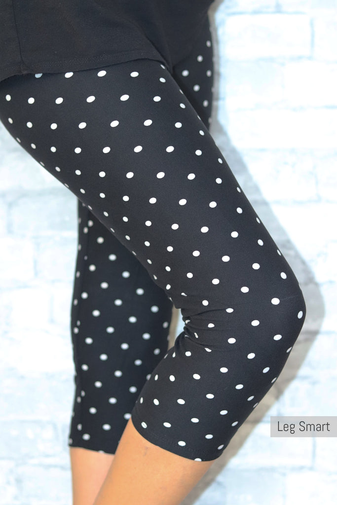black capri leggings with white polka dots