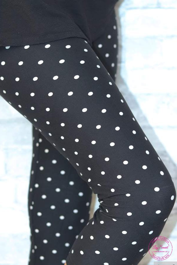 black and white polka-dot printed leggings