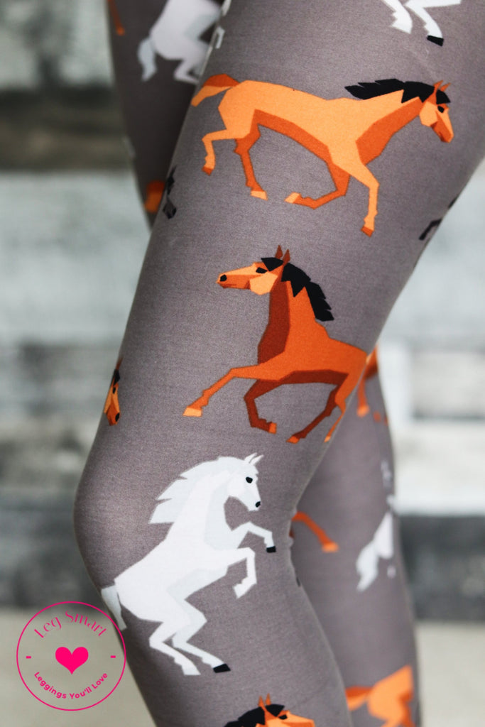 grey leggings with chestnut and white horses