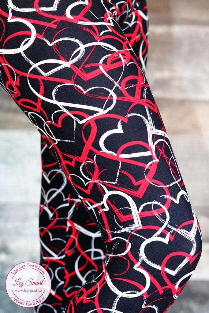 Valentines day outfit soft leggings with red and white intertwined hearts