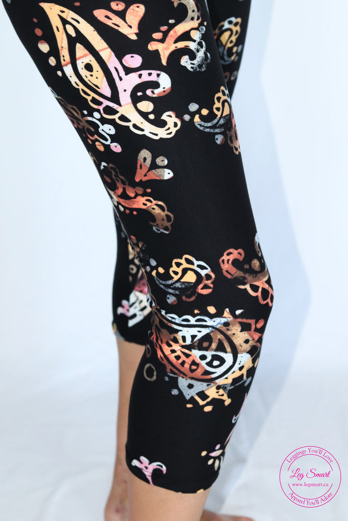 black capri leggings with a beautiful neutral print