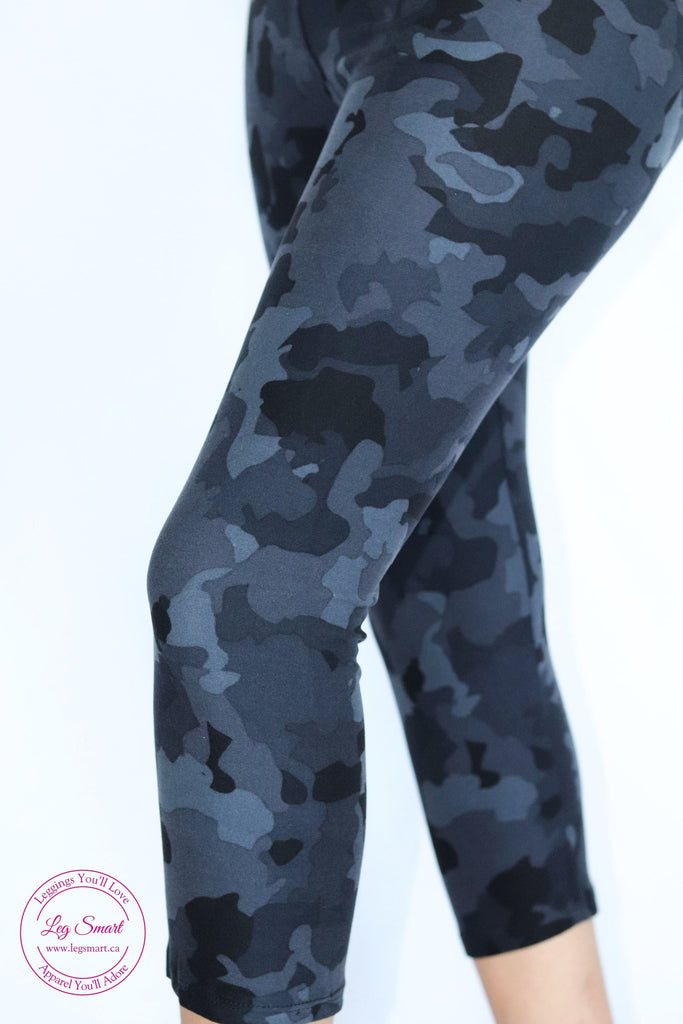 girls black camouflage leggings