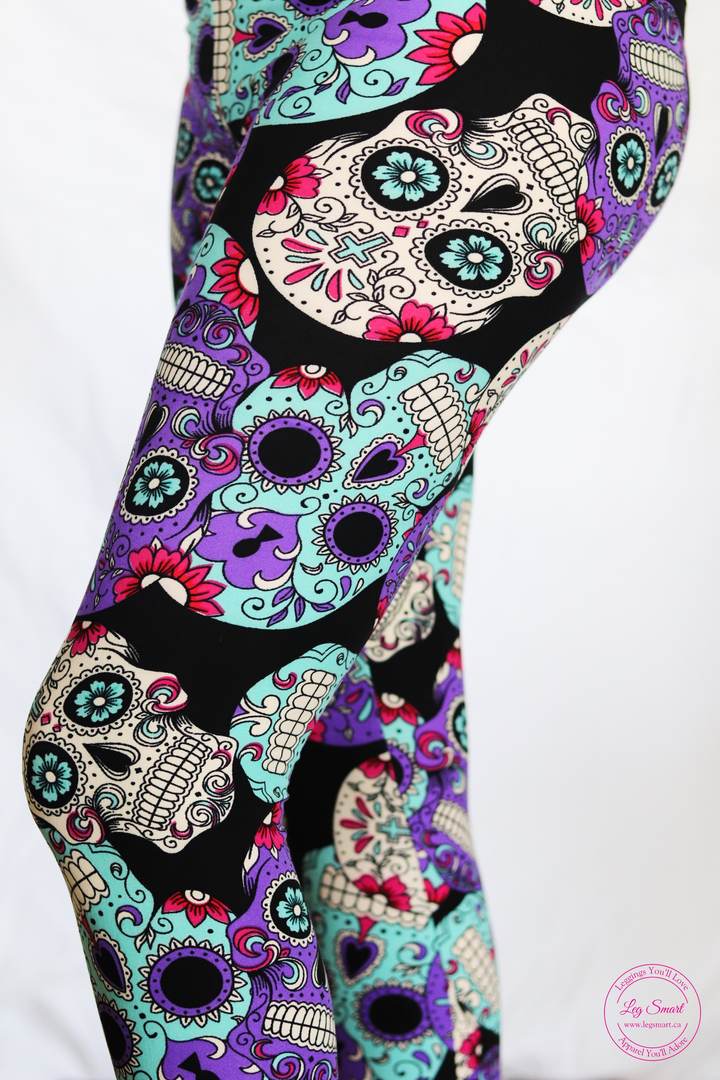 Sugar Skull Cat Leggings for Women Black Leggings W/ Day of the Dead Cat,  Perfect for the Crazy Cat Lady, Makes Great Workout Leggings 